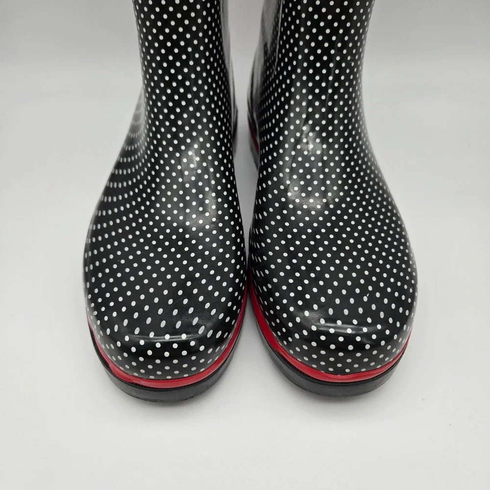 Capelli New York Rain Boots Women 10 Black Polka Dot Waterproof Rockabilly